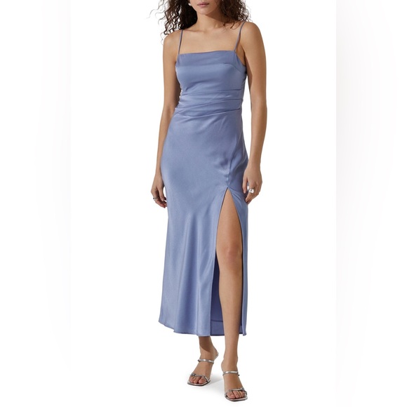 ASTR the Label Dusty Blue Satin Maxi Slip Dress - Picture 1 of 2